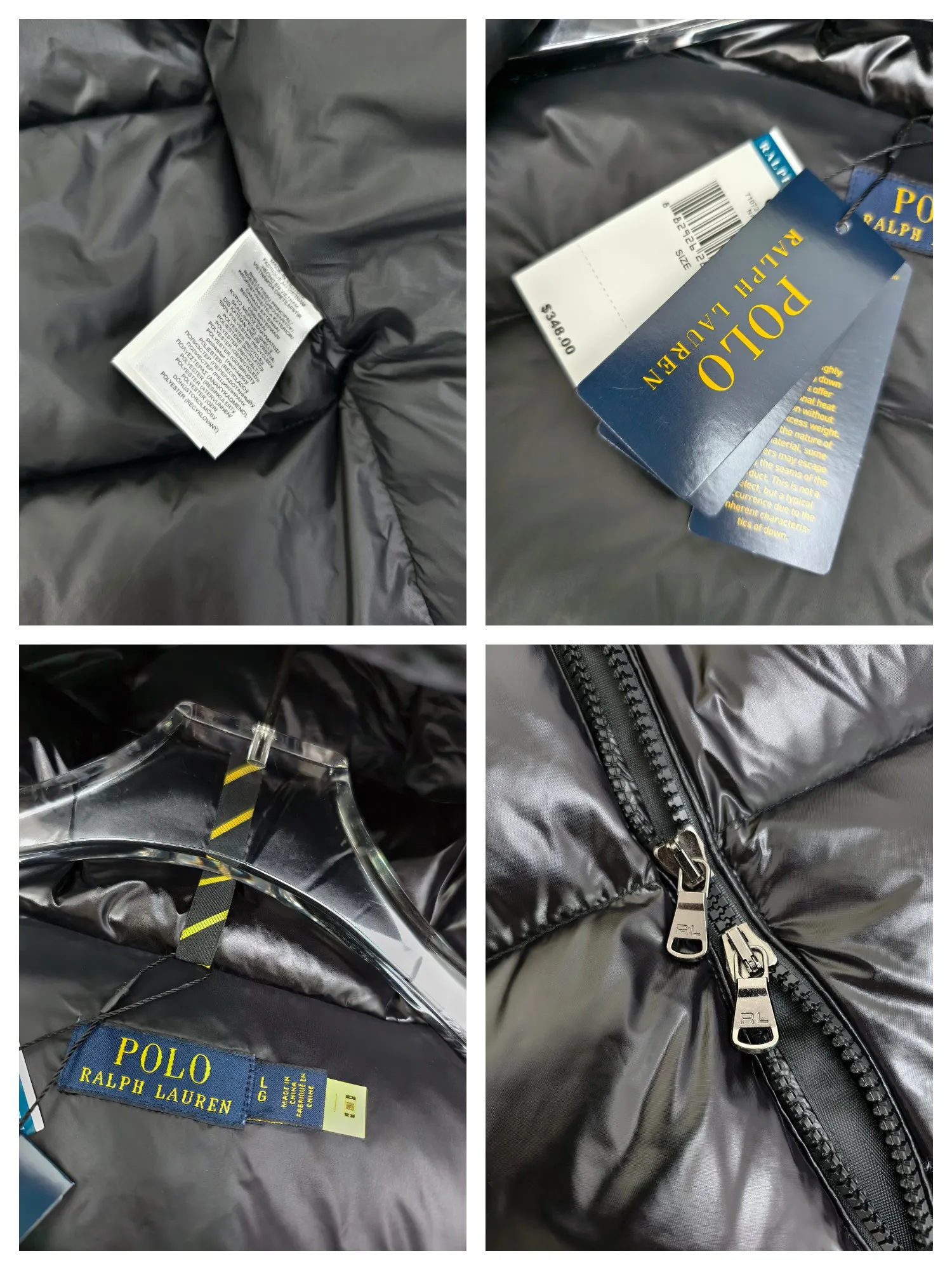 P840 Polo Ralph Lauren 2025 pony embroidered glossy half-turtle collar down jacket, neatly cut to create a smart posture, return to the hustle and bustle of the city. Filled with white duck down, it is warm and comfortable without being bulky, without losing personality and looking low-key! It has a certain sense of hierarchy! Original custom fabric. With a certain sense of color Color: bright black Size: XS-2XL